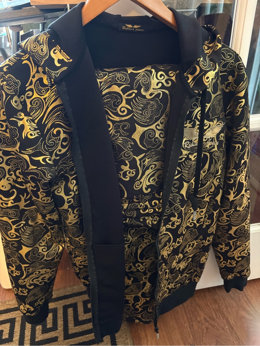 Robin's Jean Black and Gold Paisley Zip Hoodie